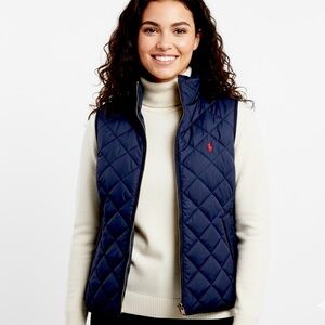 Ralph Lauren Women’s M Quilted Vest Navy Blue Full Zip Equestrian Classic Preppy